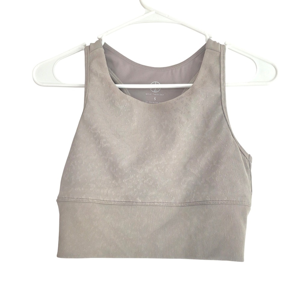 Move Theology Ribbed Racerback Sports Bra Tank Top Taupe Size S